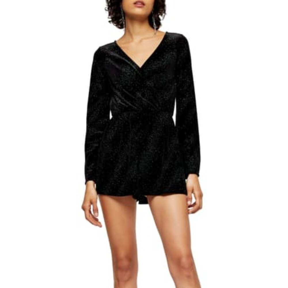 TOPSHOP Glitter Velvet Short Romper
